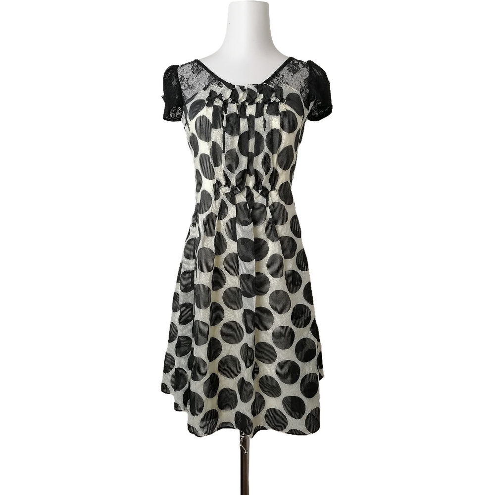 🦜black polka dot V-neckline cap sleeve midi dress